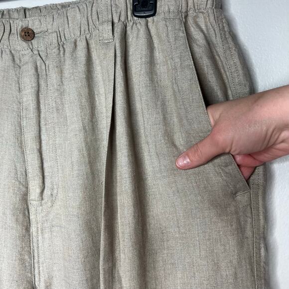 Tommy Bahama Women's Relax Tan 100% Linen Pants Large Button Zip Elastic Waist - Picture 3 of 12